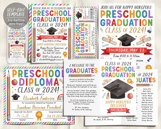Preschool Graduation Ceremony BUNDLE Editable Template