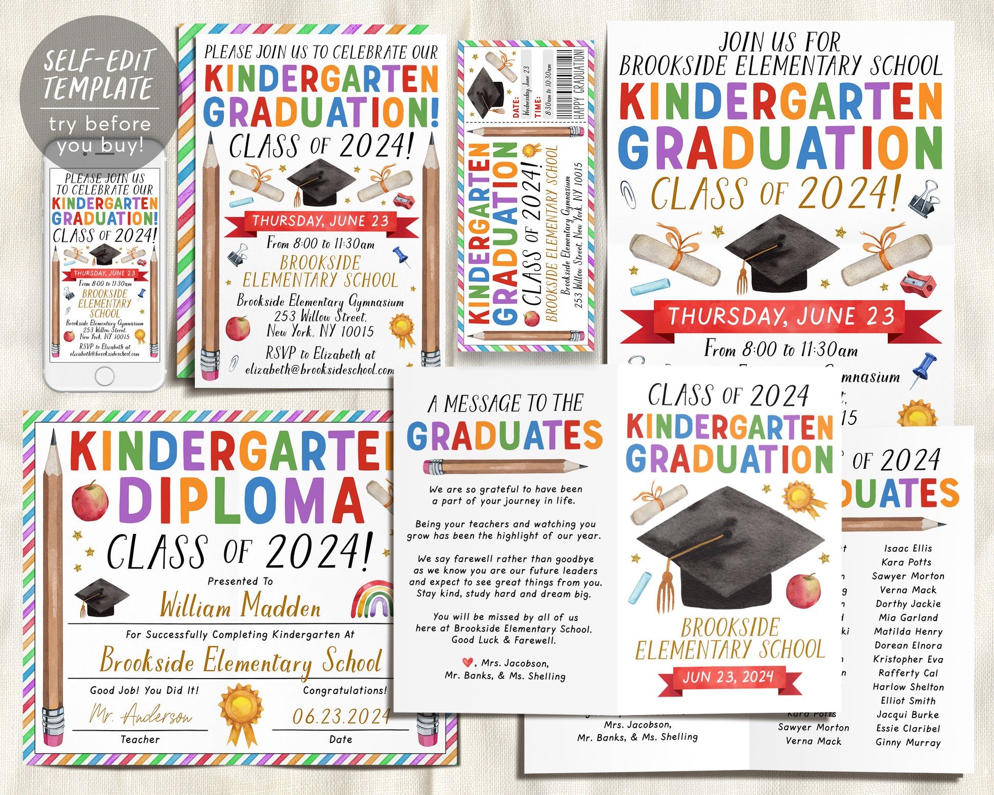 Kindergarten Graduation Ceremony BUNDLE Editable Template
