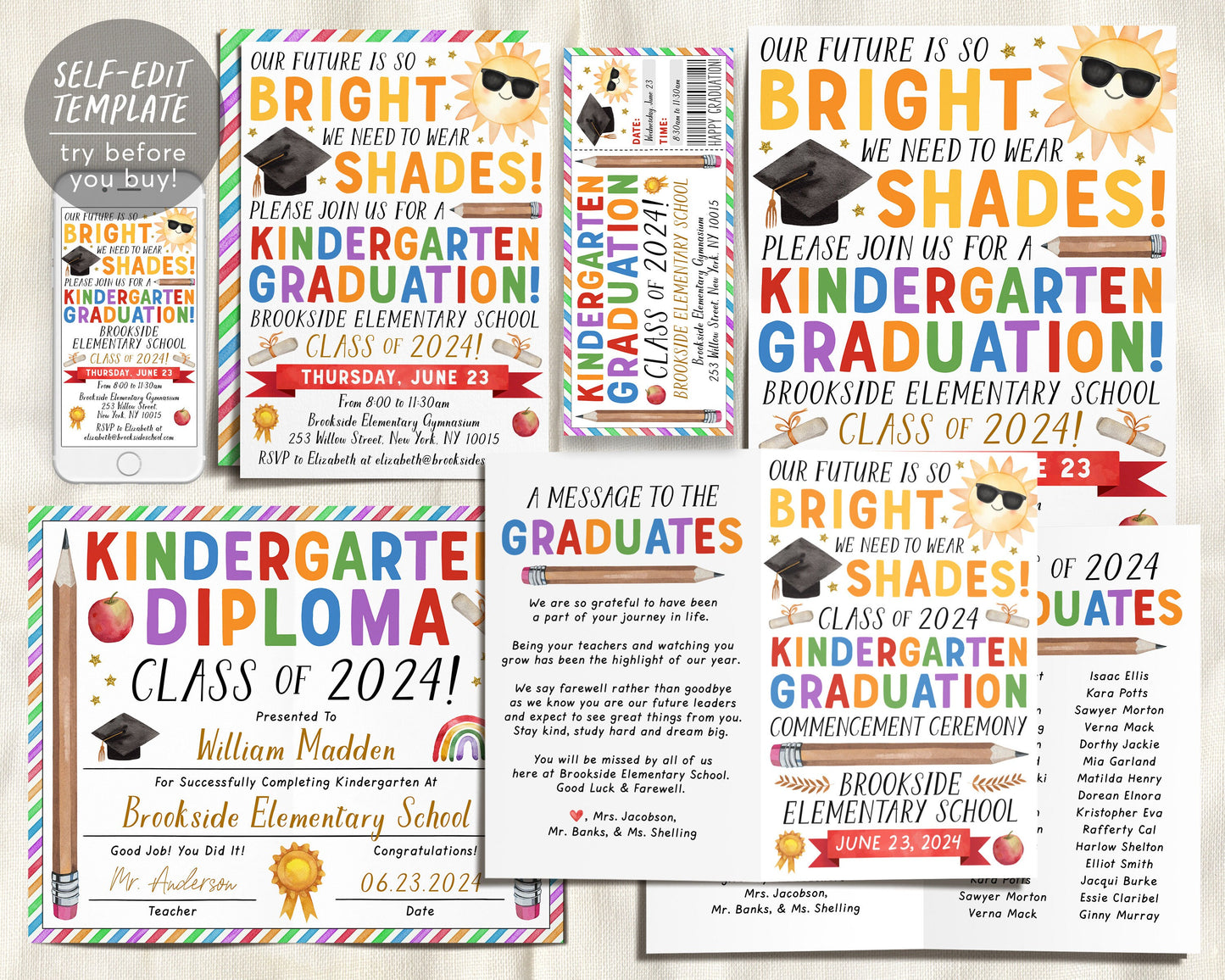 Kindergarten Graduation Ceremony BUNDLE Editable Template