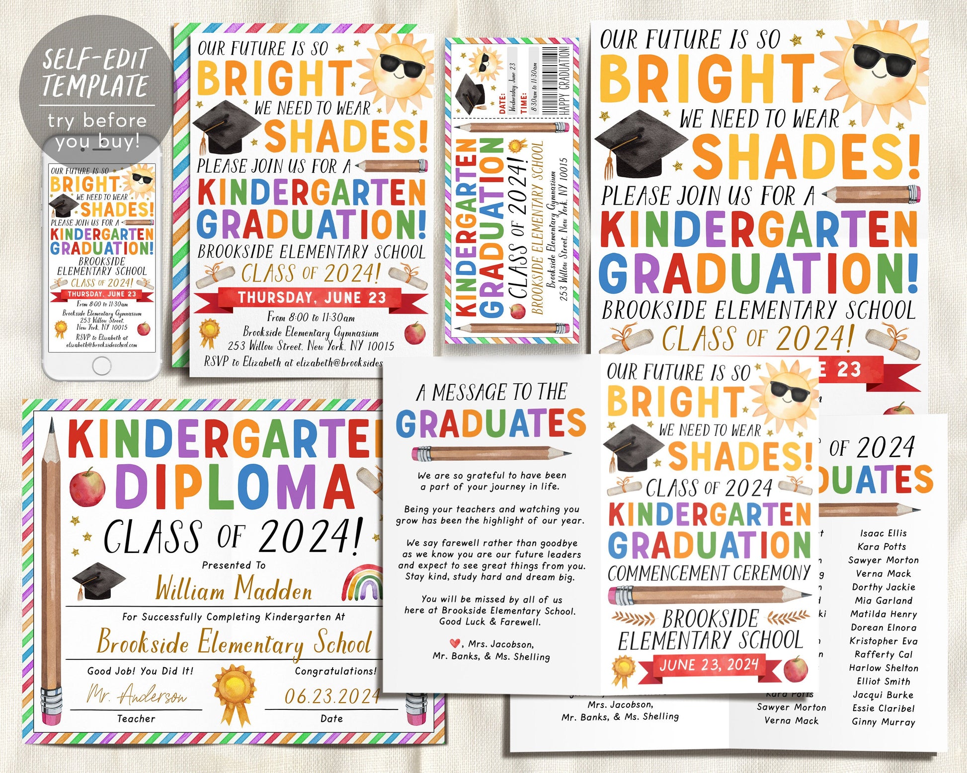 Kindergarten Graduation Ceremony BUNDLE Editable Template