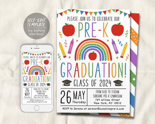 Pre-K Graduation Invitation Editable Template