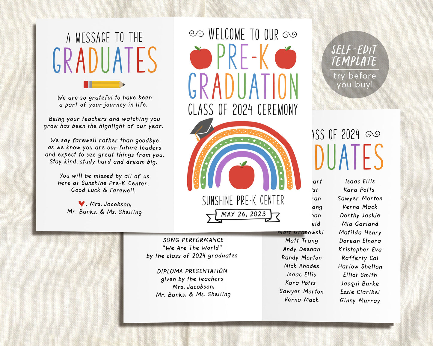 Pre-K Graduation Ceremony BUNDLE Editable Template, Preschool Kindergarten Class Graduation Certificate, Graduation Invitation Invite Evite