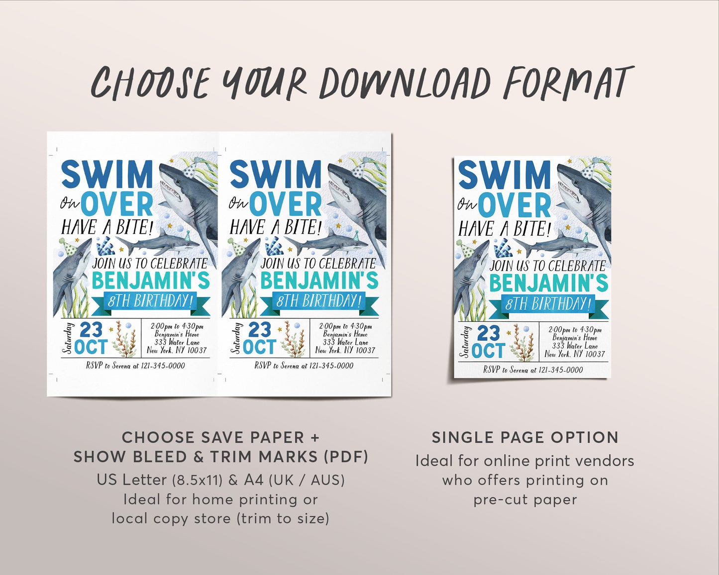 Shark Birthday Invitation Editable Template, Shark Attack Underwater Party Invite, Aquarium Trip Under The Sea Pool Party Swimming Evite