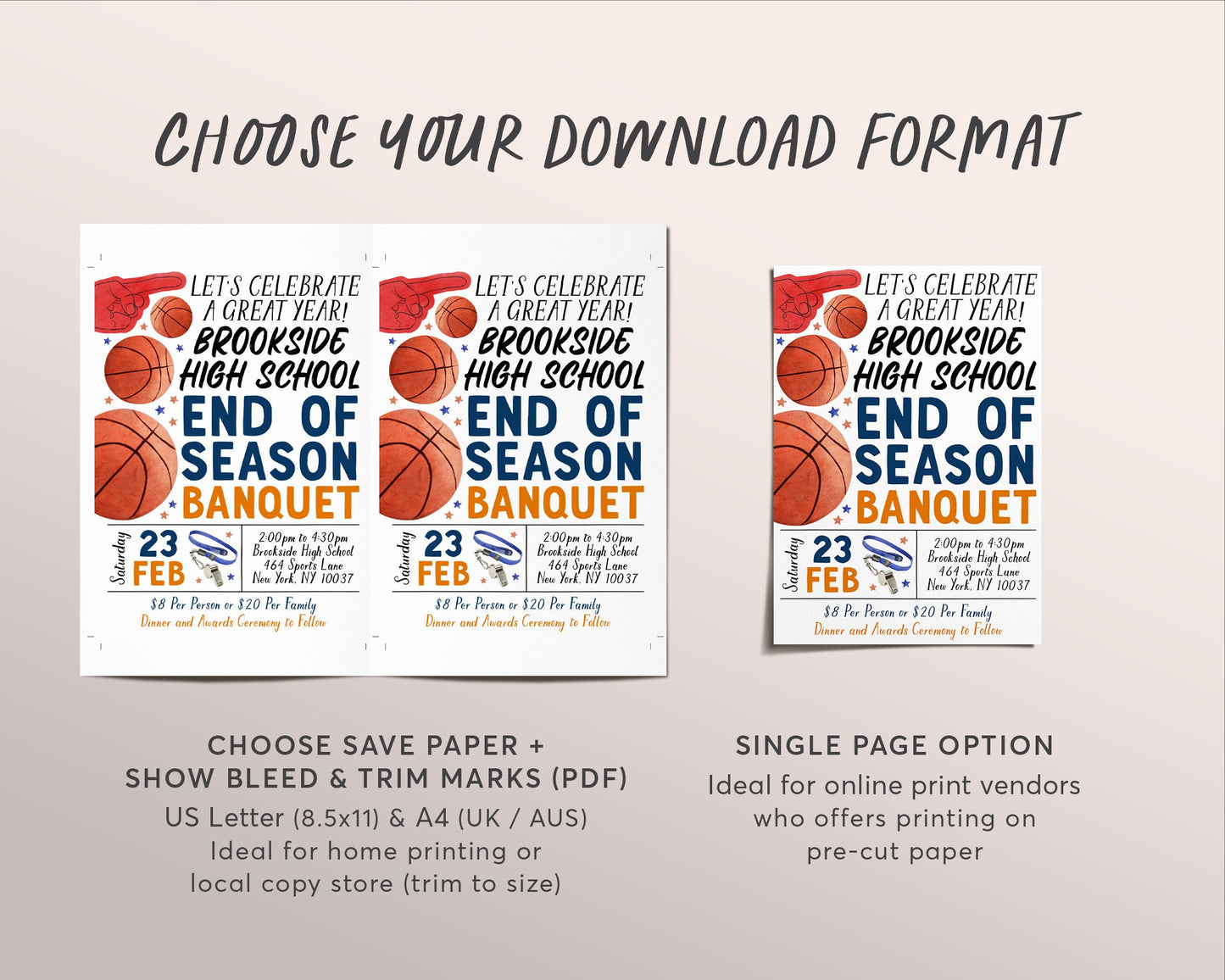 Basketball End of Season Sports Banquet Invitation Editable Template, Basketball Awards Night Ceremony, Team Party Evite Senior Parent