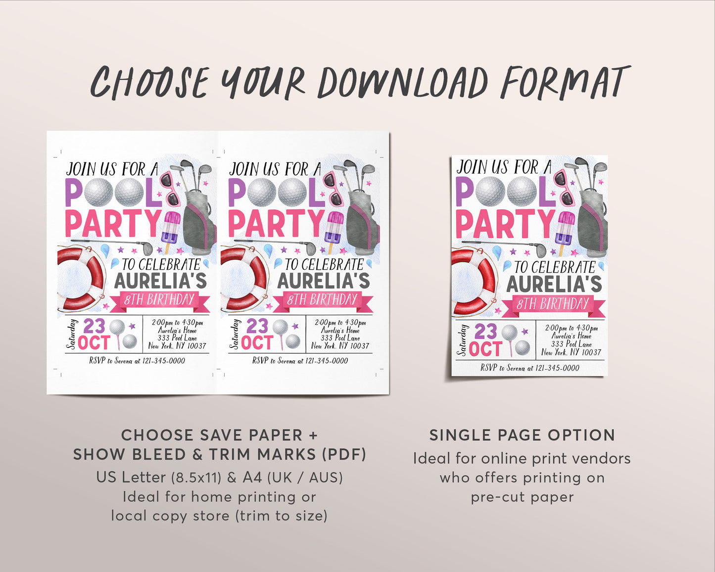 Golf Pool Party Birthday Invitation Editable Template, Summer Sports Basketball Backyard Summer Party Invite, Girl Swimming Pool Evite