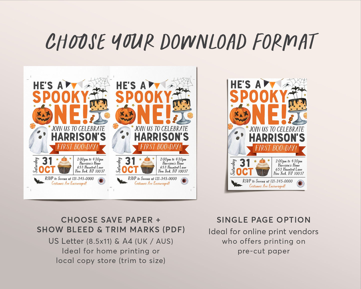 Spooky One Halloween Birthday Invitation Editable Template, Unisex Ghost Spooky First Birthday Party Invite Spooktacular Costume Party Evite