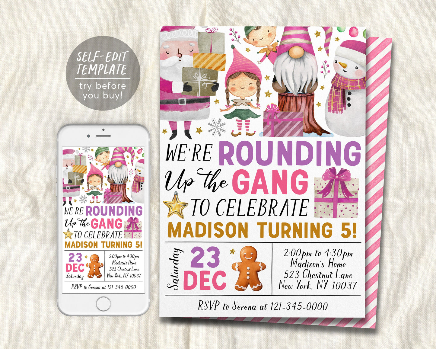 We're Rounding Up The Gang Birthday Invitation Editable Template