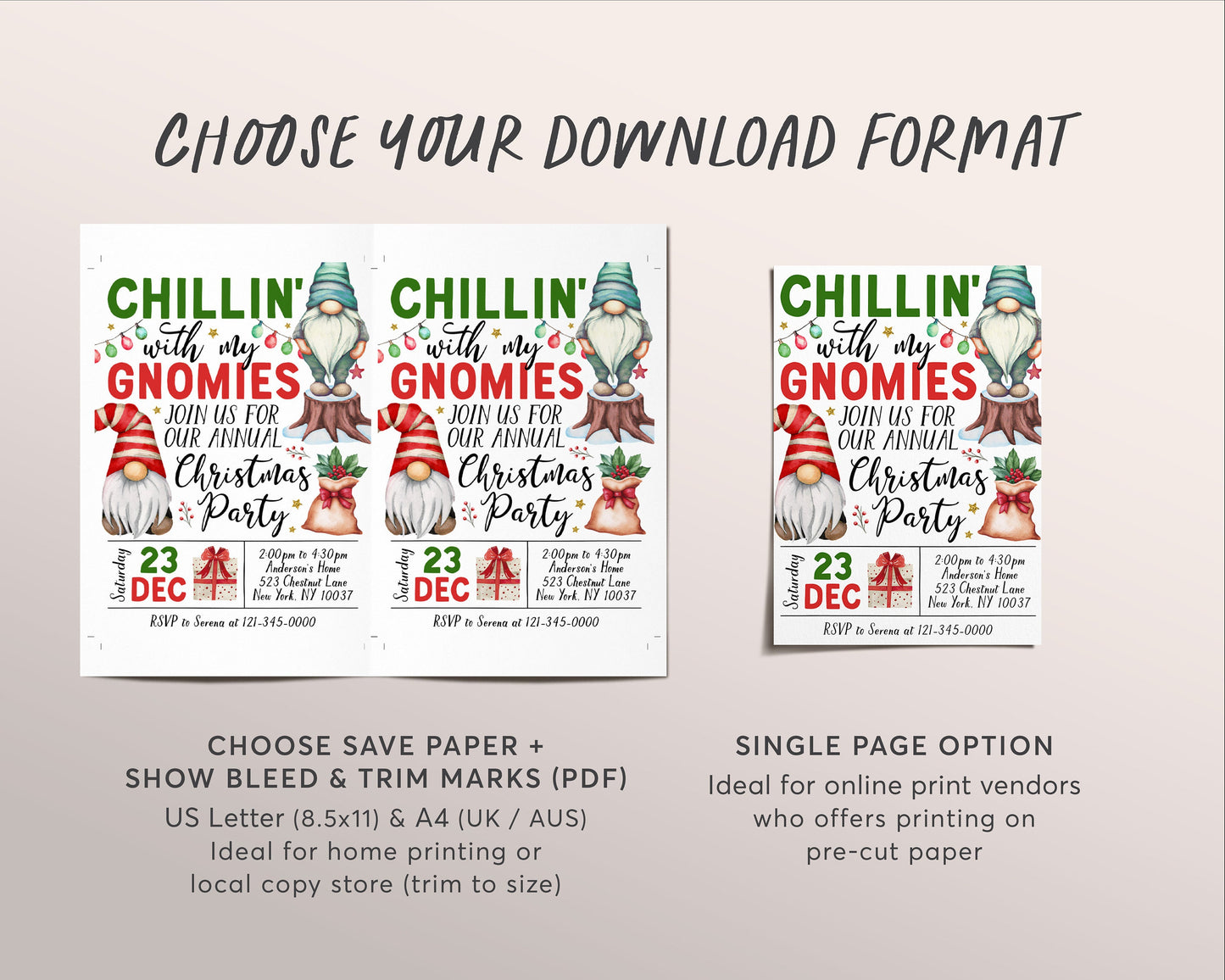 Gnome Christmas Party Invitation Editable Template, Chillin' with My Gnomies Party Invite, Funny Annual Christmas Gnomes Winter Party Evite