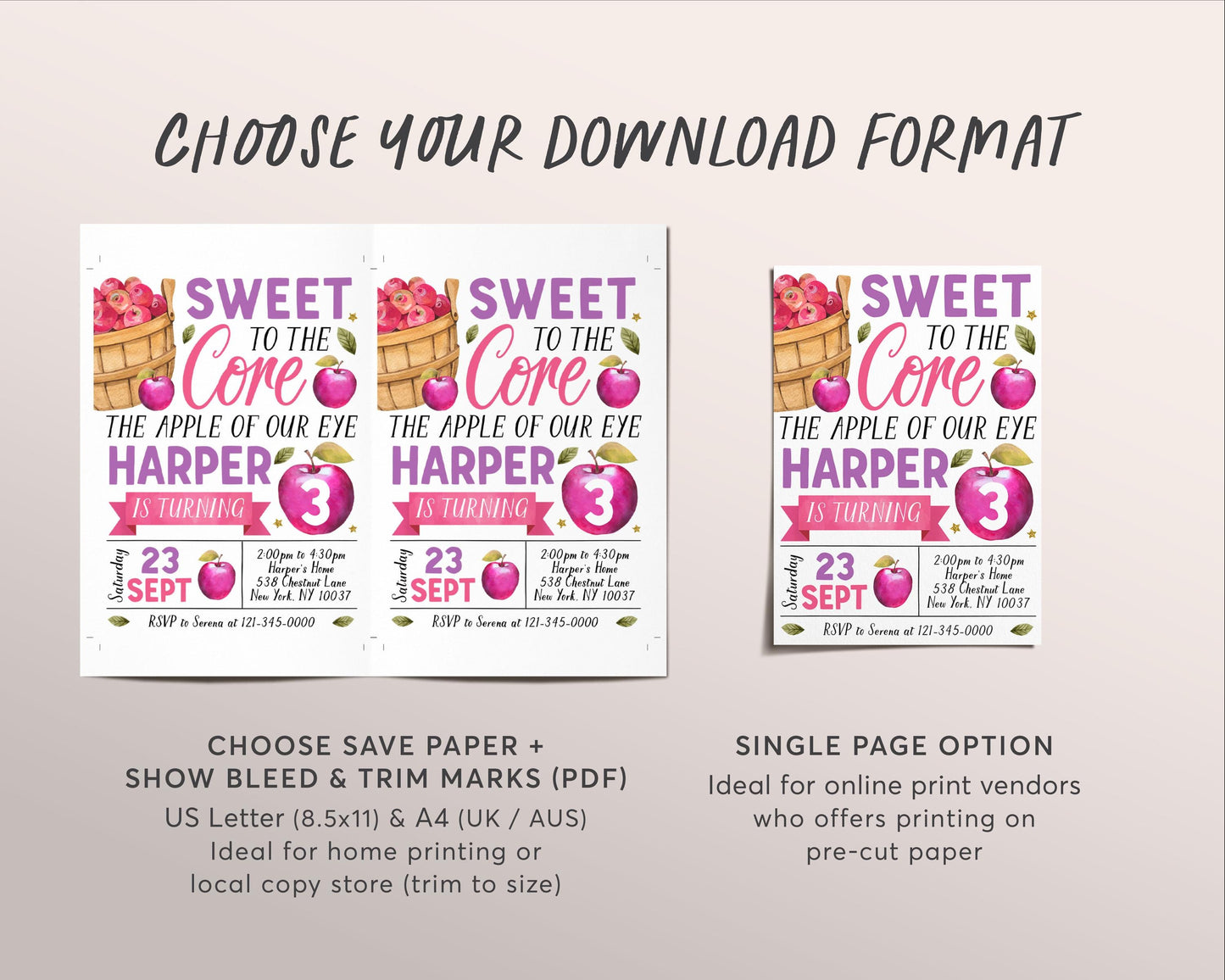 Apple Birthday Invitation Editable Template, Girl Sweet To The Core Party Invite, Apple of Our Eye Fall Evite, Bushel of Fun Apple Picking