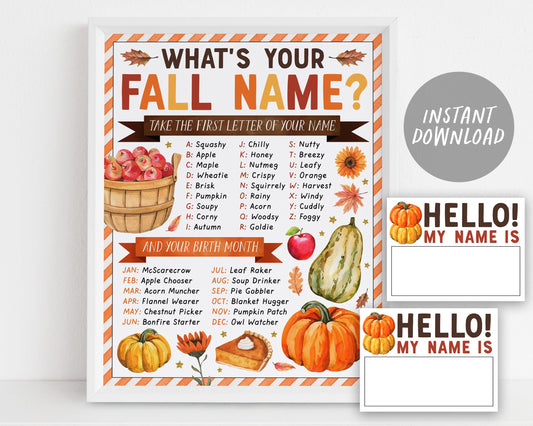 What's Your Fall Name Game With Name Tags And Sign