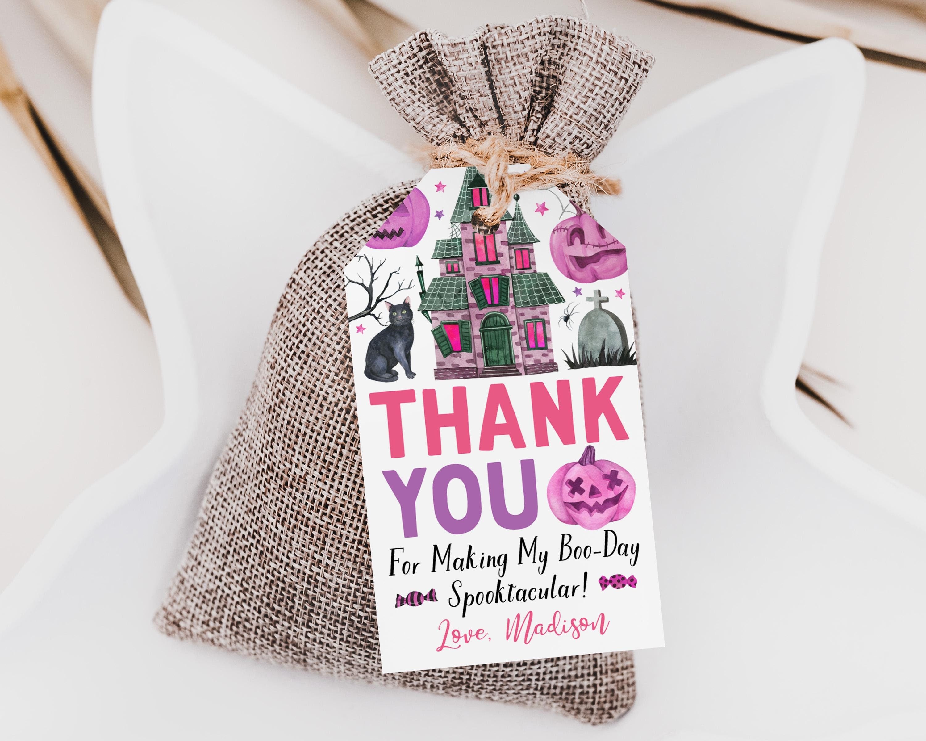 Halloween Birthday Favor Tags Editable Template, Girl Pink Halloween C ...