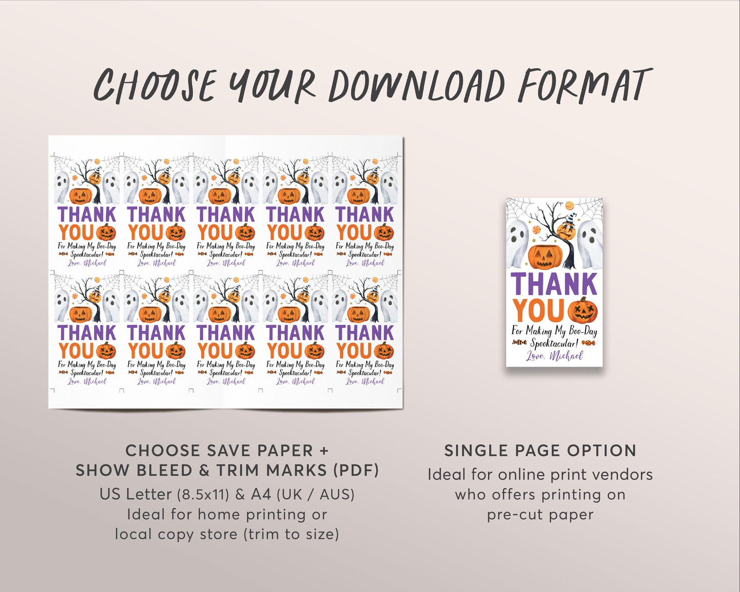 Halloween Birthday Favor Tags Editable Template, Spooktacular Halloween Party Thank You Treat Bag, Ghost Pumpkins Gift Tags Printable