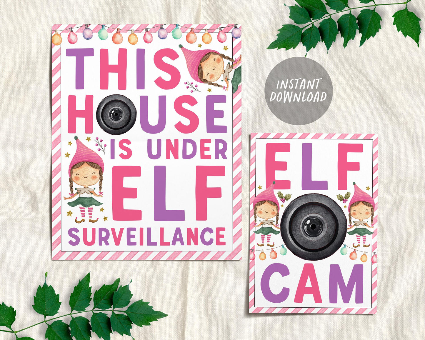 Pink Girl Elf Surveillance And Camera Sign