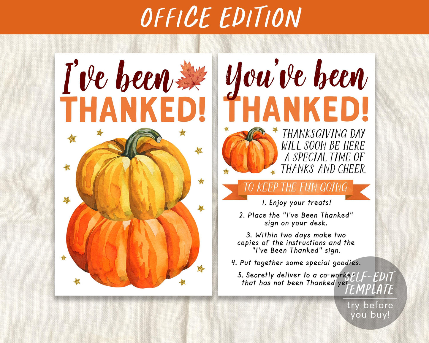 I've Been Thanked Coworker Game Editable Template