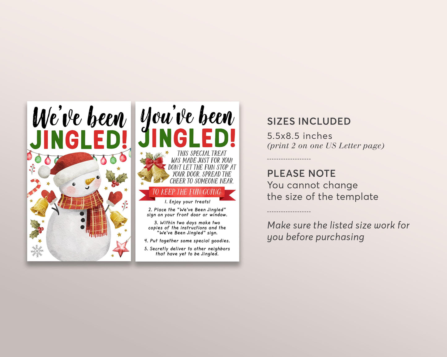We've Been Jingled Winter Game Editable Template, Snowman You've Been Jingled, Neighborhood Christmas Holiday Game Sign And Instructions