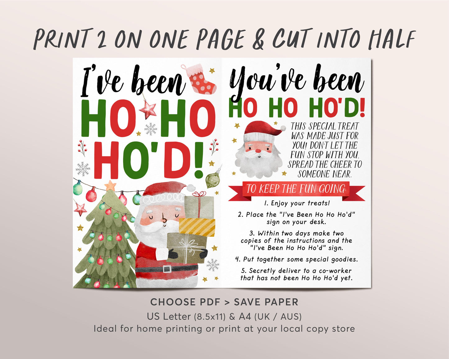 We've Been Ho Ho Ho'd Coworker Christmas Game Editable Template, I've Been Ho Ho Ho'd Santa Office Desktop Game Sign Instructions Printable