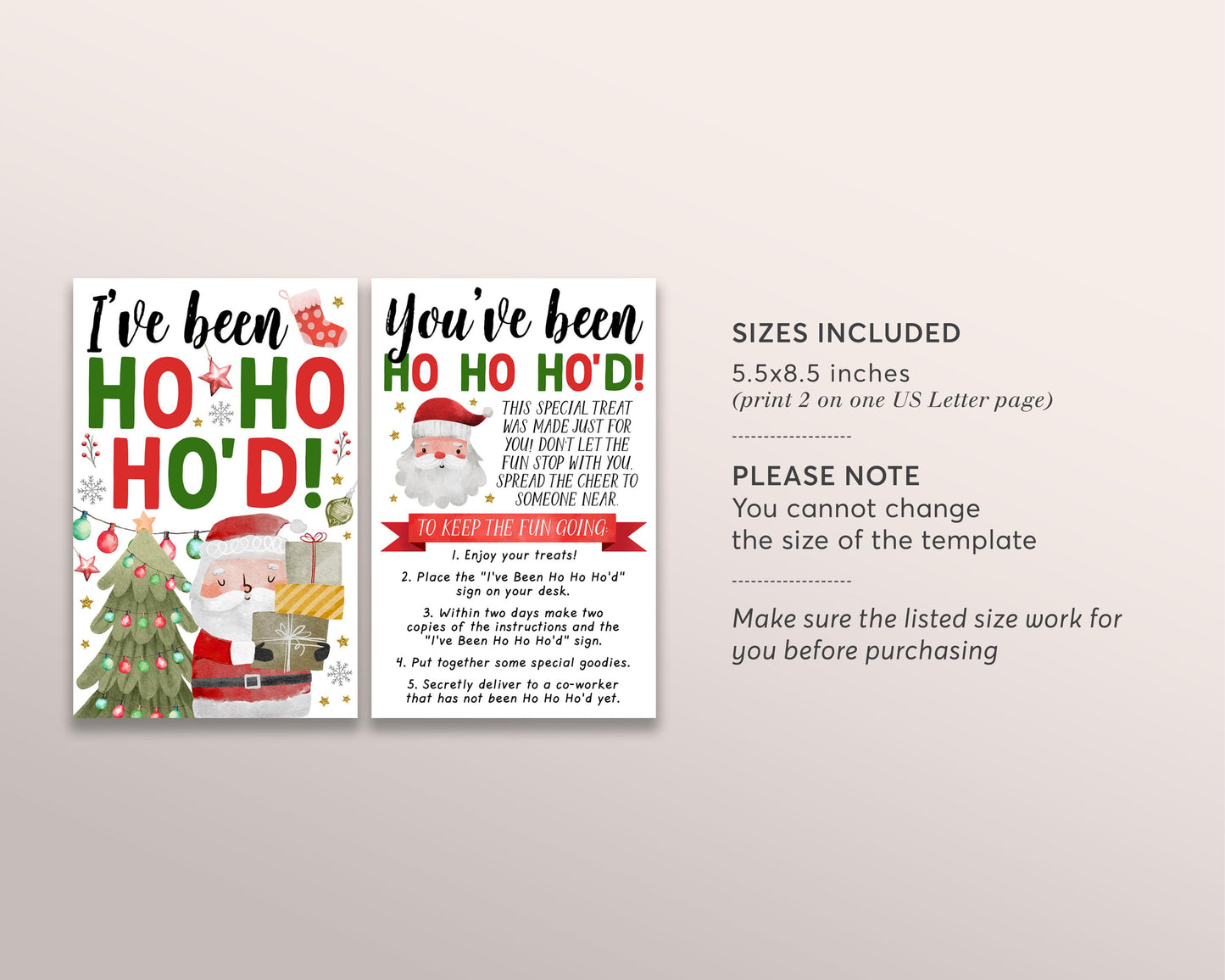 We've Been Ho Ho Ho'd Coworker Christmas Game Editable Template, I've Been Ho Ho Ho'd Santa Office Desktop Game Sign Instructions Printable