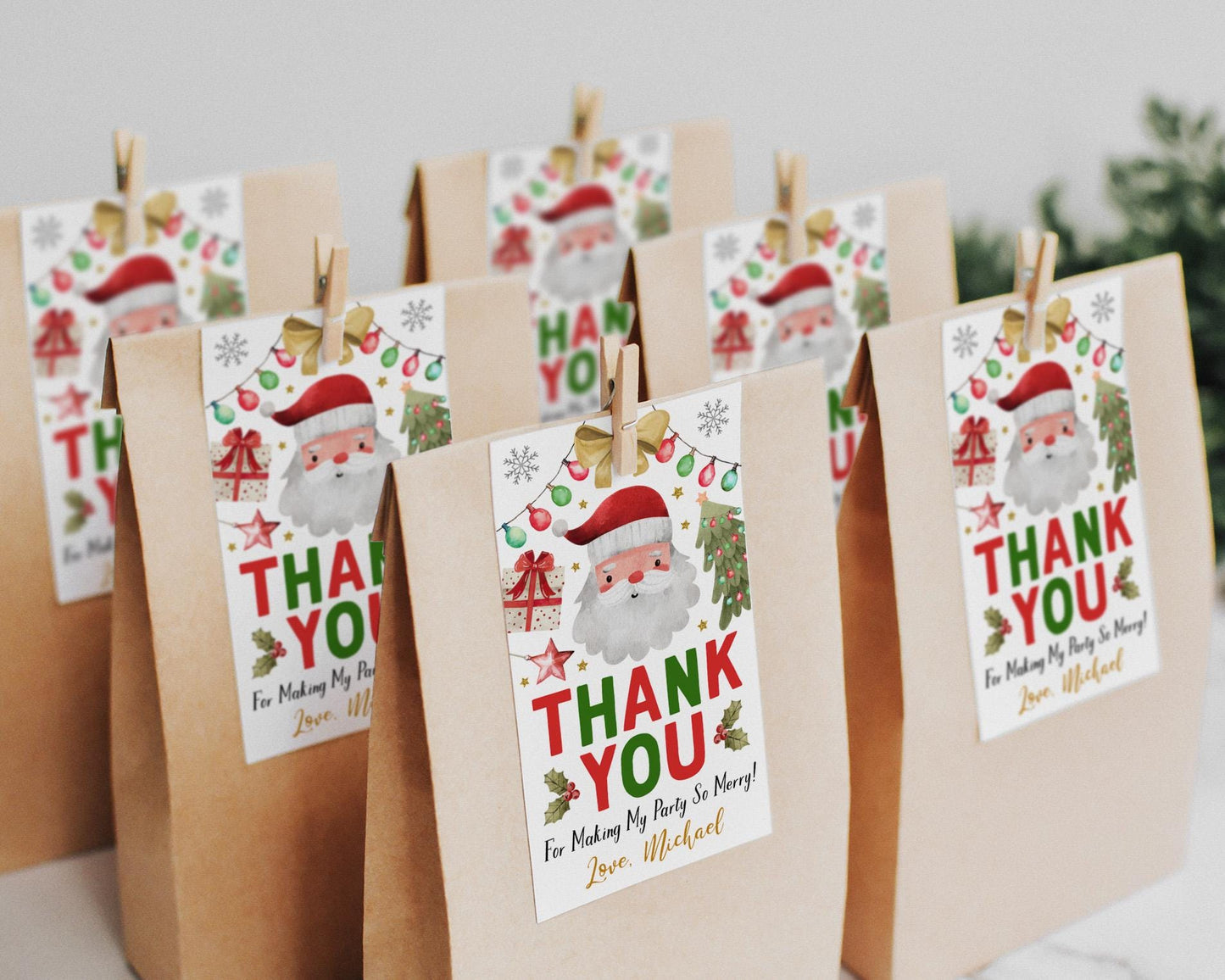 Christmas Birthday Favor Tags Editable Template, Santa Holiday Party Thank You Gift Tag, Party Treat Bag Favor Tag Merry Christmas Printable