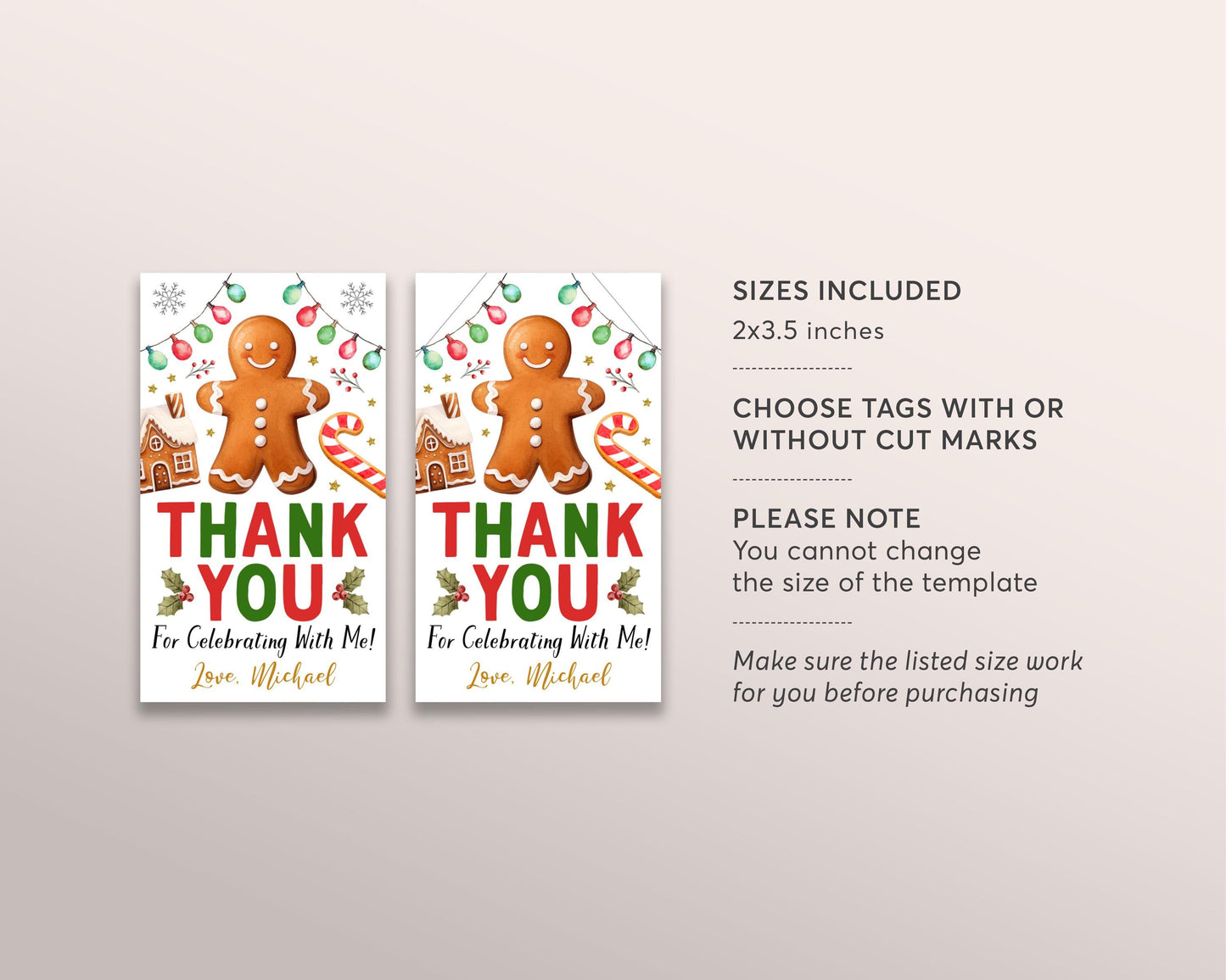 Gingerbread Birthday Party Favor Tags Editable Template, Christmas Thank You Gift Tags, Winter Holiday Treat Bag Cookie Decorating Oh Snap