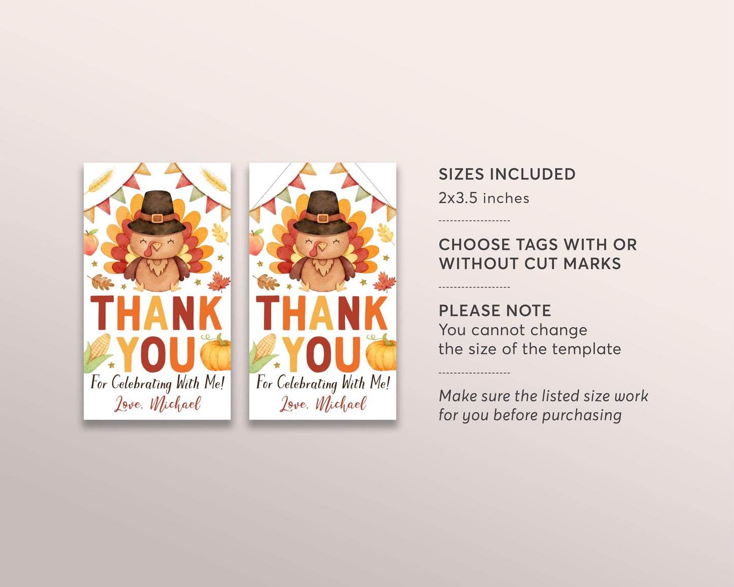 Little Turkey Birthday Favor Tags Editable Template, Thanksgiving Theme Party Thank You Treat Bag, Fall Autumn Gift Tags Printable Decor