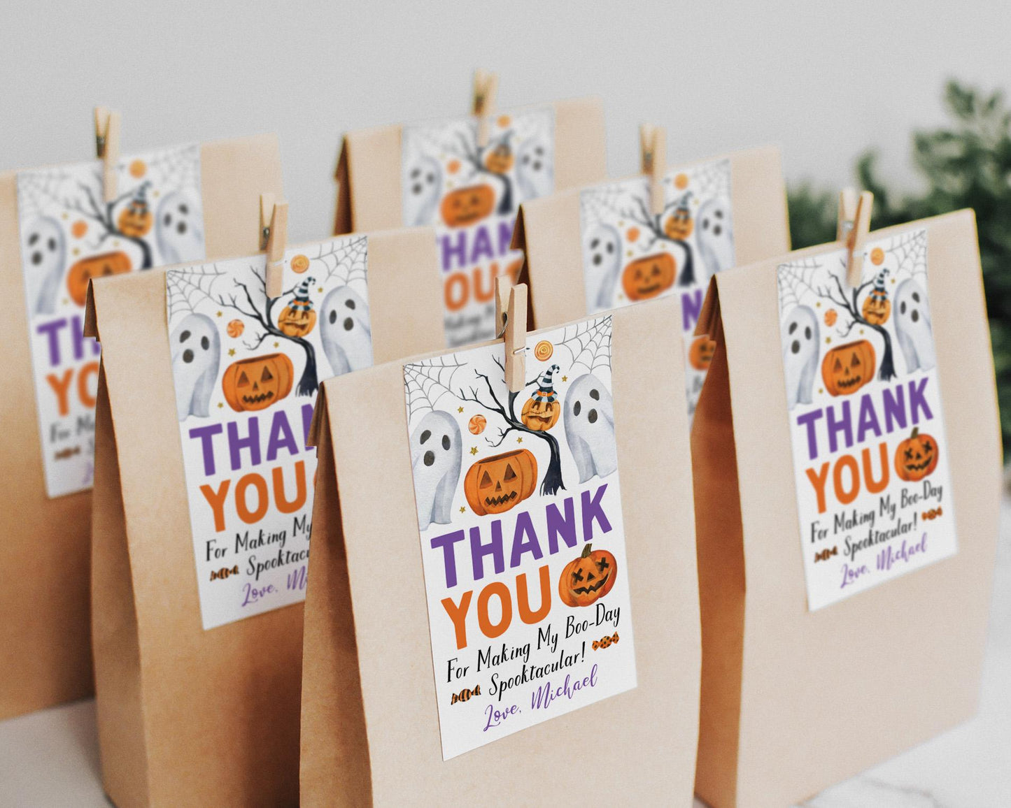 Halloween Birthday Favor Tags Editable Template, Spooktacular Halloween Party Thank You Treat Bag, Ghost Pumpkins Gift Tags Printable
