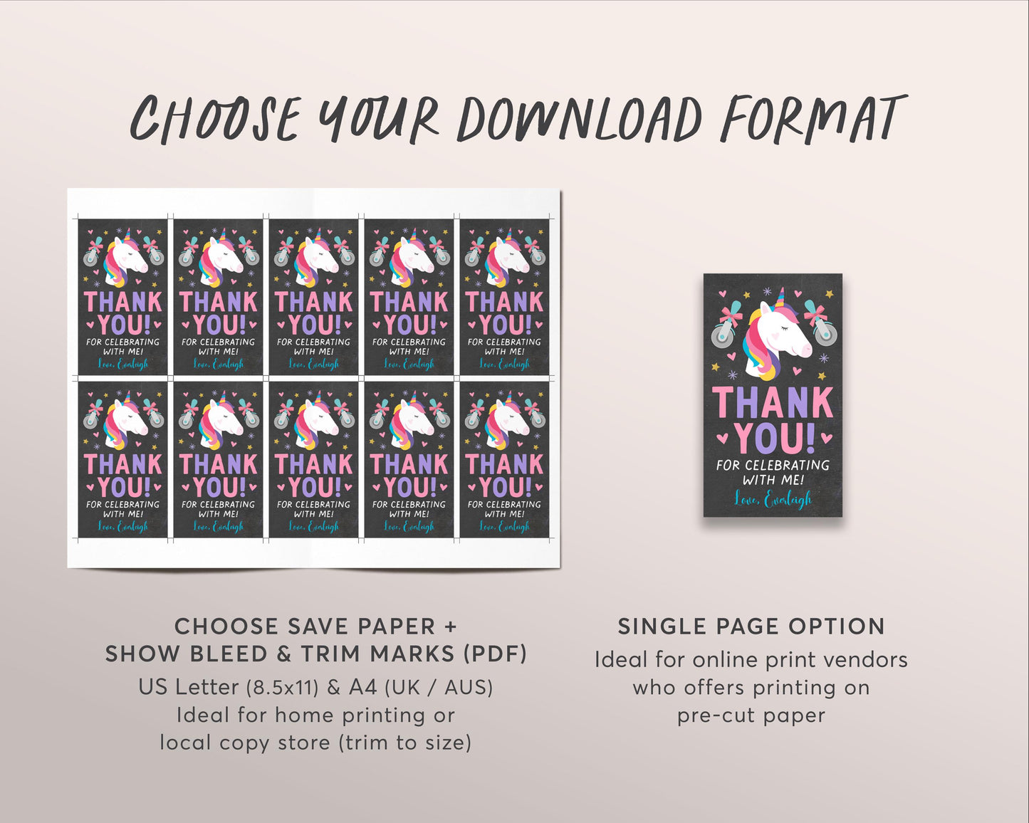 Unicorn Pizza Favor Tags Editable Template, Chalkboard Pizzeria Unicorn Birthday Party Thank You Gift Tag, Rainbow Printable Girl Hearts