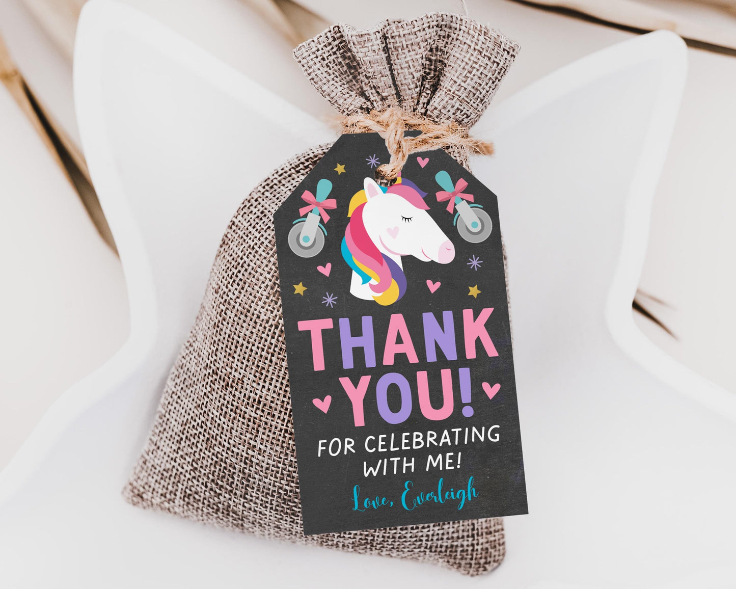 Unicorn Pizza Favor Tags Editable Template