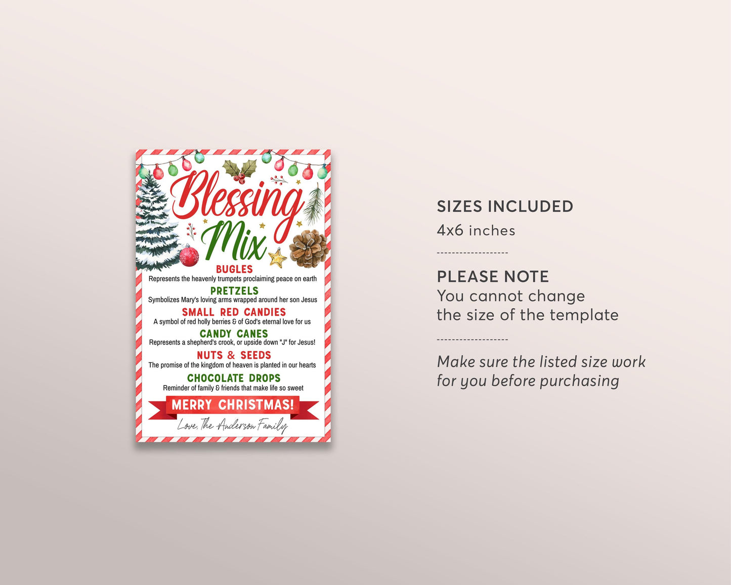 Blessings Mix Gift Tags Editable Template, Christmas Treat Favor Tag, Snack Mix Card, Holiday Teachers PTO PTA Employee Staff Appreciation