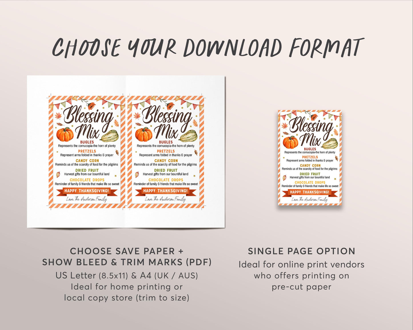 Thanksgiving Blessings Mix Gift Tags Editable Template, Fall Autumn Treat Favor Tag, Snack Mix Card, Holiday Teachers PTO PTA Appreciation