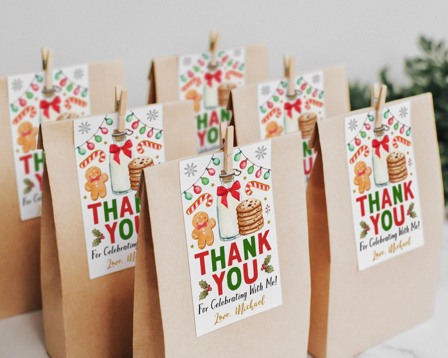 Christmas Milk and Cookies Favor Tags Editable Template, Holiday Cookie Decorating Birthday Party Thank You Gift Tag, Gingerbread Man Treat