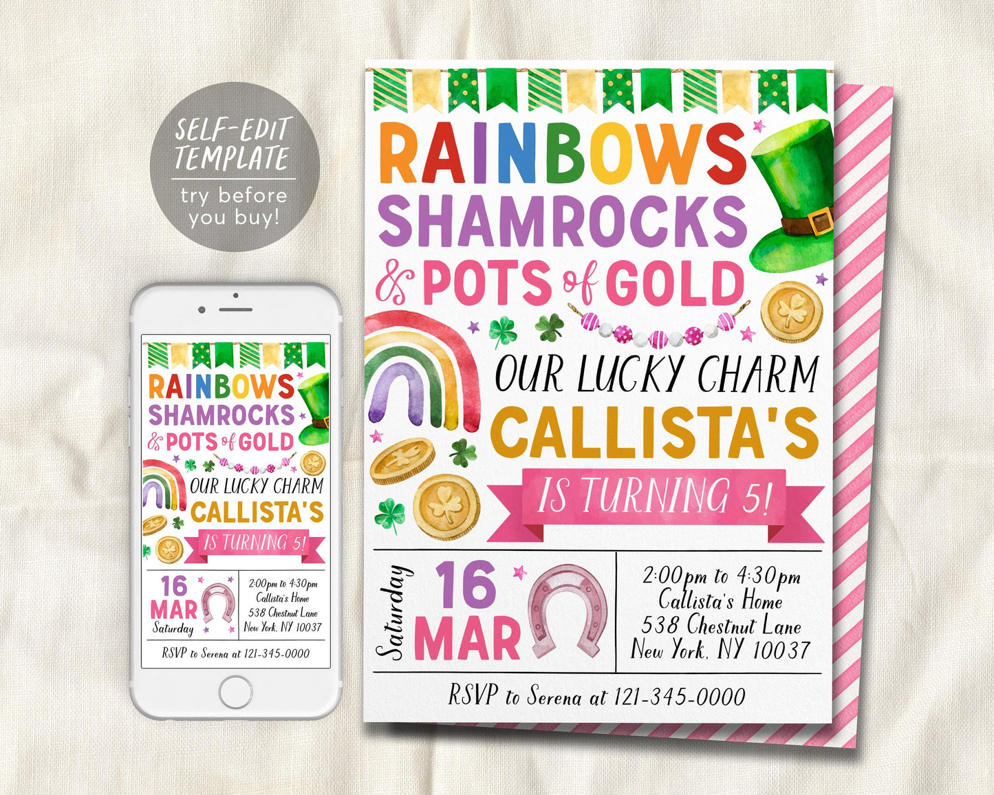 St Patrick's Day Birthday Invitation Editable Template