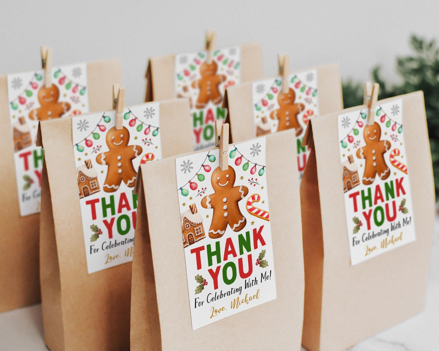 Gingerbread Birthday Party Favor Tags Editable Template, Christmas Thank You Gift Tags, Winter Holiday Treat Bag Cookie Decorating Oh Snap
