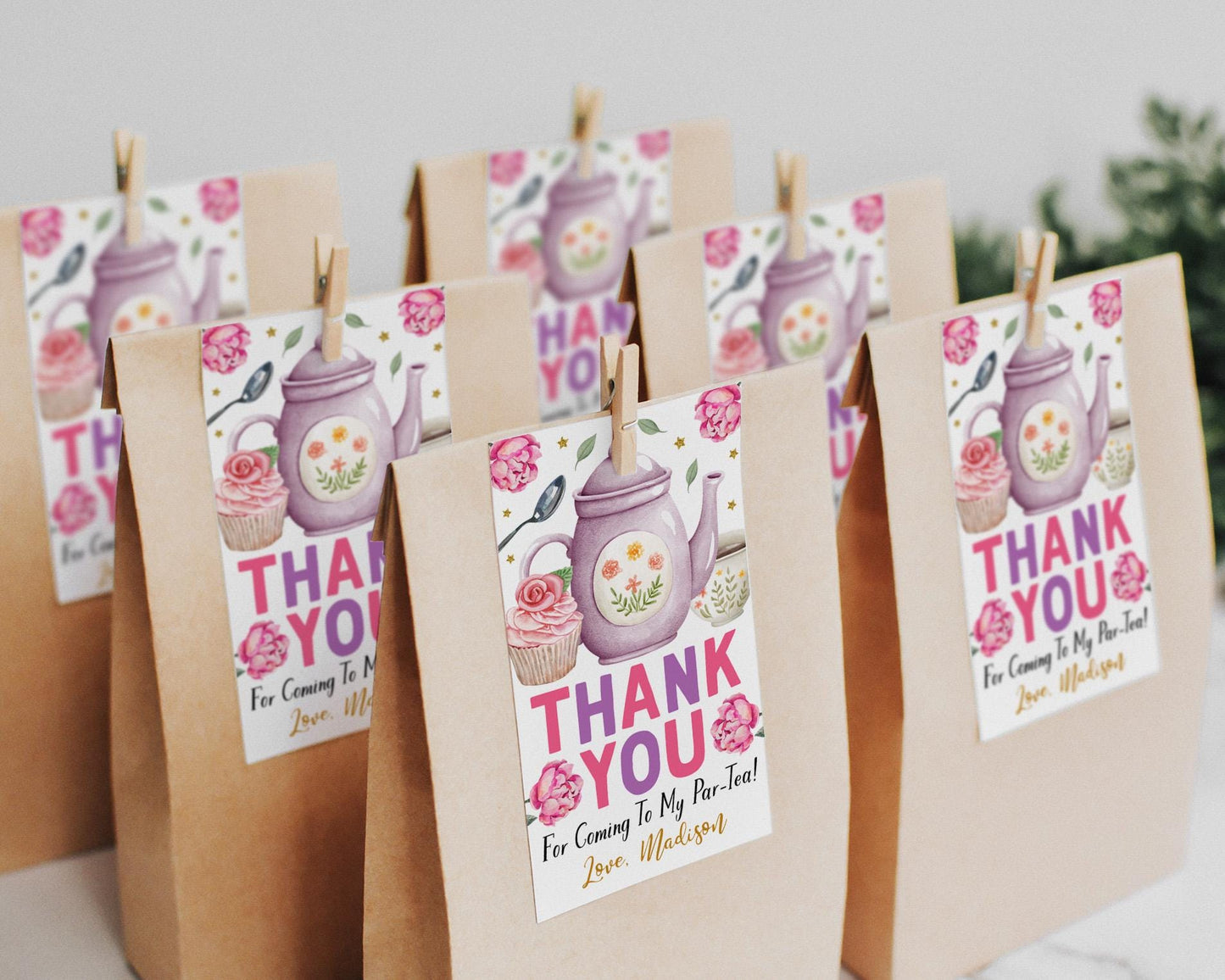 Tea Party Favor Tags Editable Template, Let's Par-Tea Birthday Thank You Tag, Girl Floral High Tea Afternoon Tea for Two Treat Bag Teapot