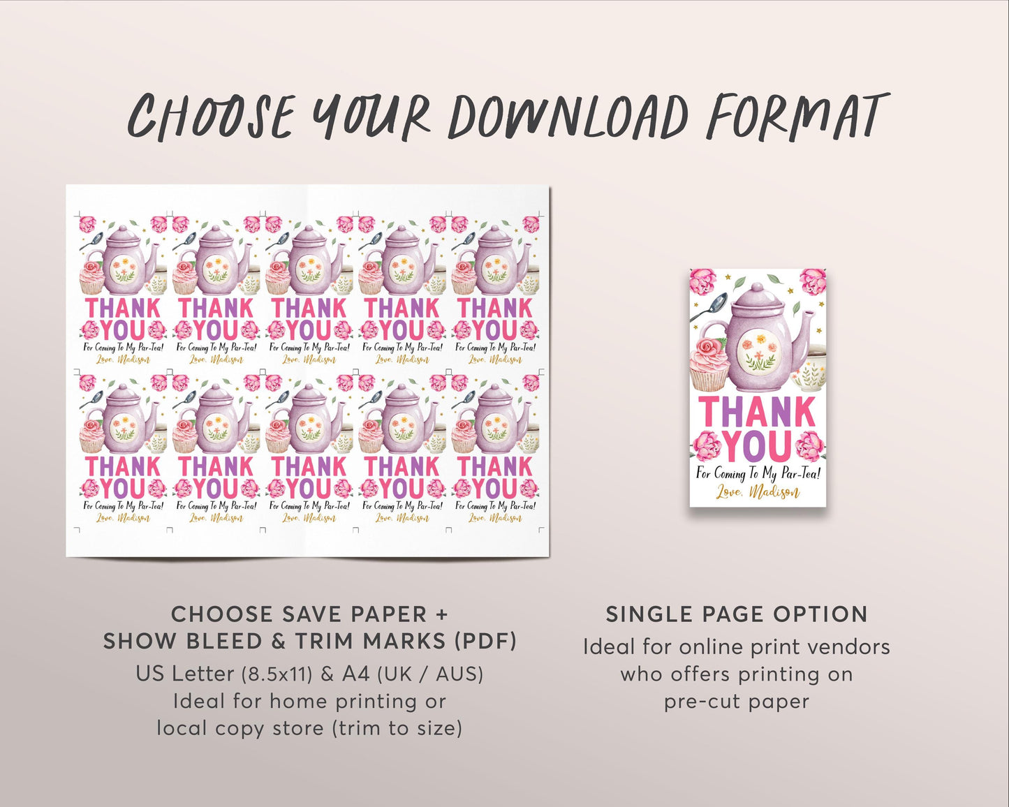Tea Party Favor Tags Editable Template, Let's Par-Tea Birthday Thank You Tag, Girl Floral High Tea Afternoon Tea for Two Treat Bag Teapot
