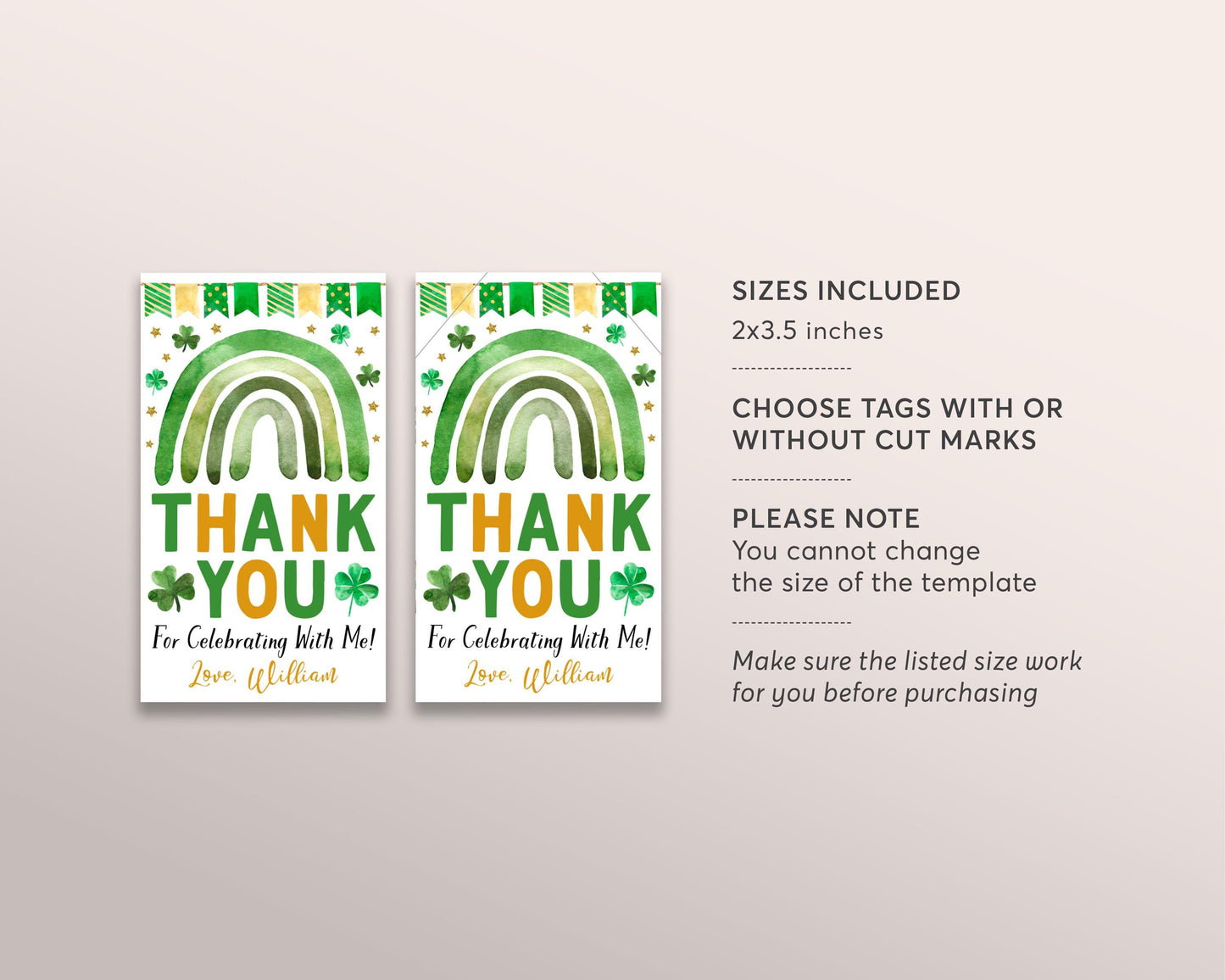 St Patricks Day Rainbow Birthday Party Favor Tags Editable Template, Shamrock Boy Birthday Thank You Treat Bag, St Paddy's Day Gift Tags
