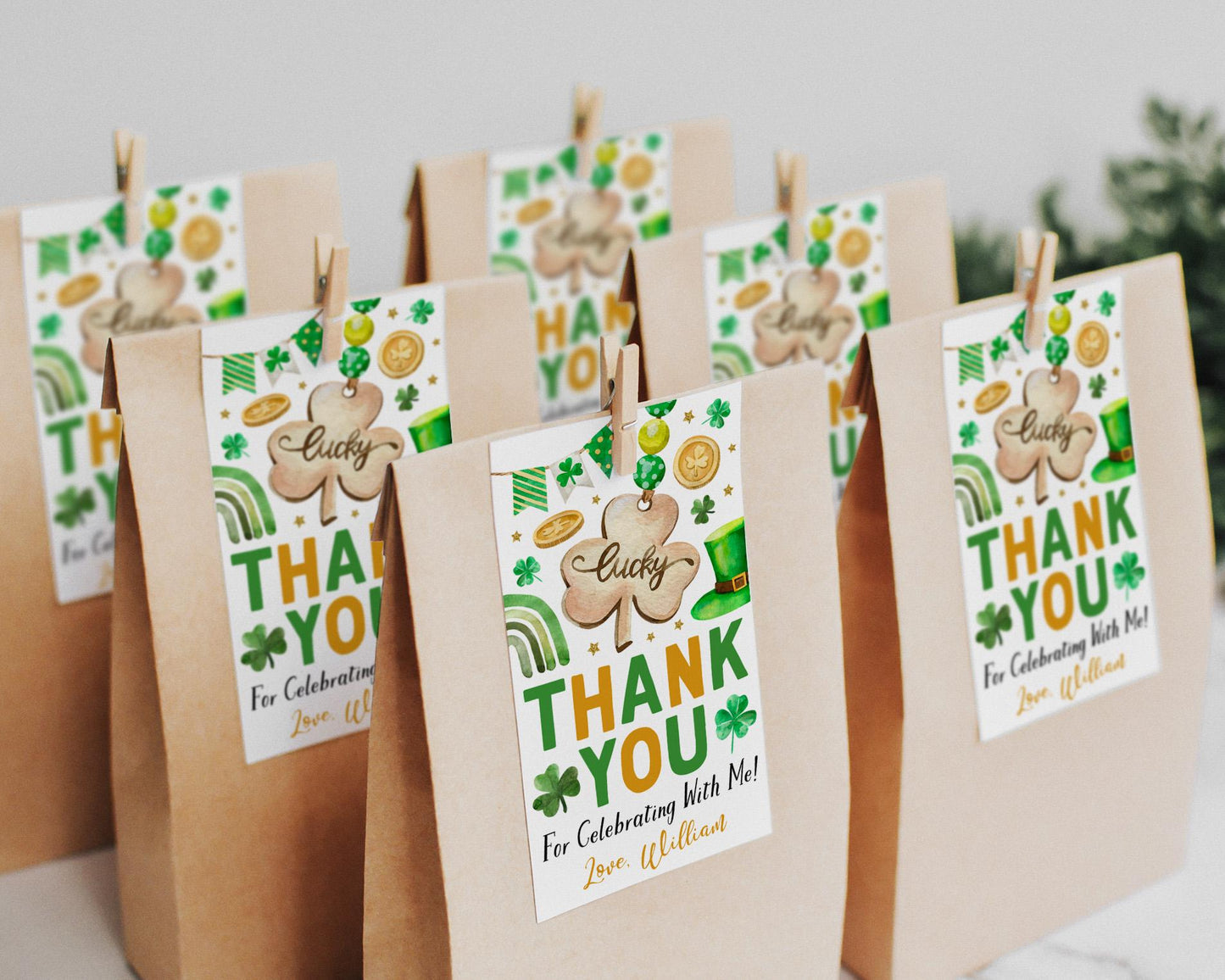 St Patricks Day Lucky Charm Birthday Party Favor Tags Editable Template, Shamrock Boy Birthday Thank You Treat Bag, Lucky One Gift Tags