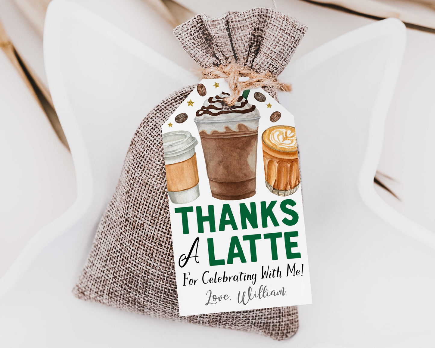 Coffee Birthday Party Favor Tags Editable Template
