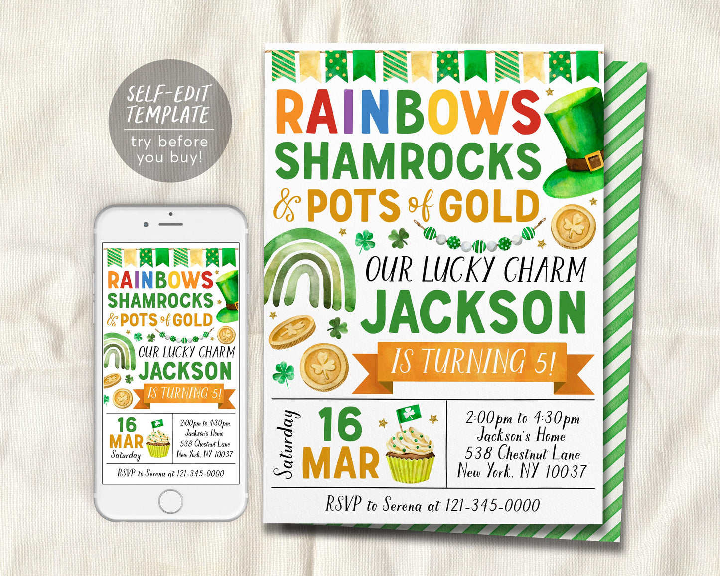 St Patrick's Day Birthday Invitation Editable Template