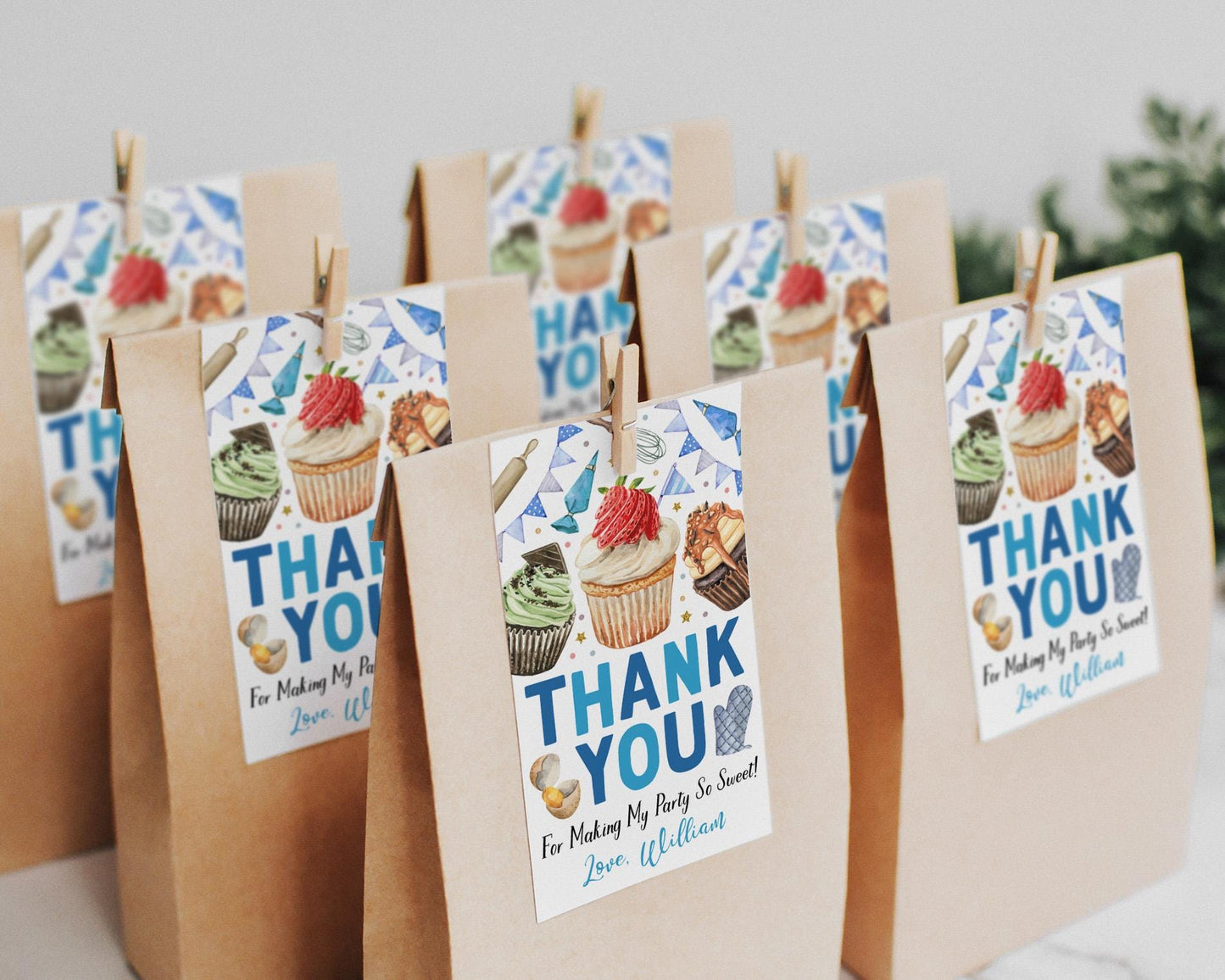 Cupcake Birthday Party Favor Tags Editable Template, Boy Cupcake Wars Thank You Treat Bag, Kids Baking Competition Cake Decorating Gift Tag