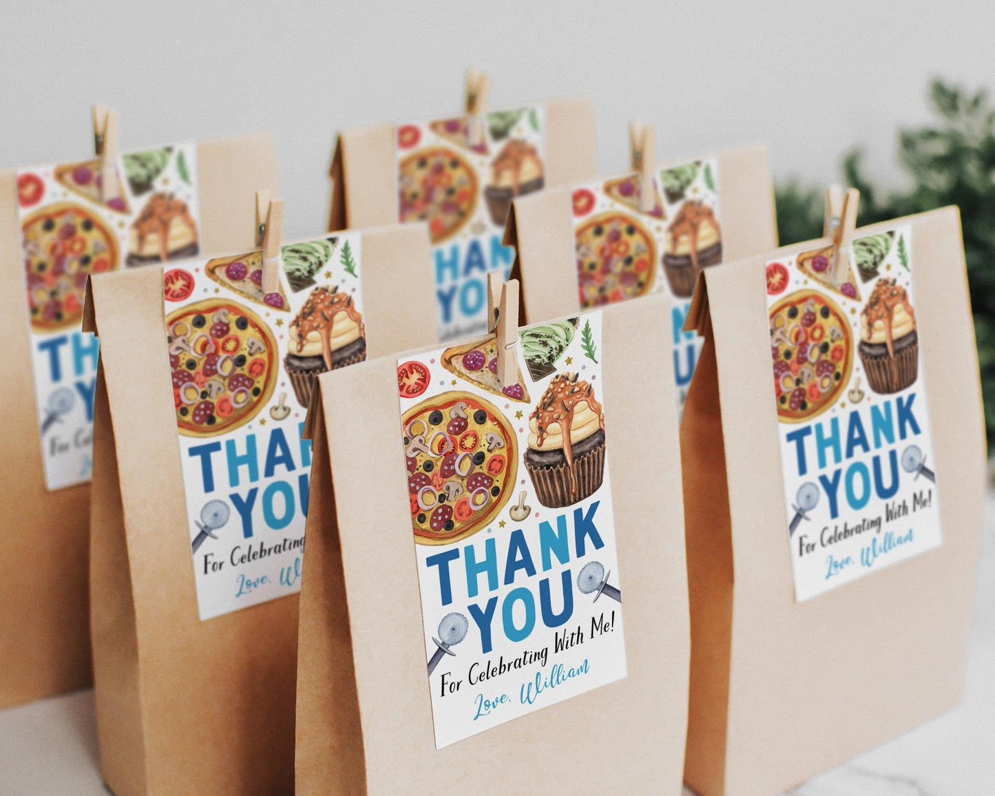 Pizza And Cupcakes Birthday Party Favor Tags Editable Template, Boy Cupcake Thank You Treat Bag, Kids Chef Baking Cake Decorating Gift Tag