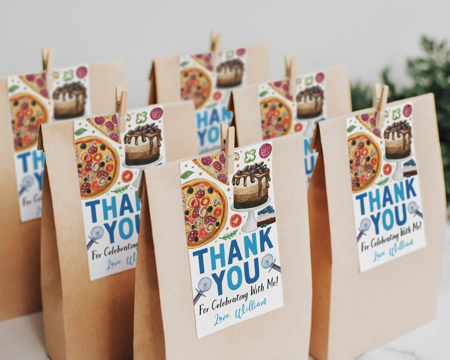 Pizza And Cake Birthday Party Favor Tags Editable Template, Boy Pizza Making Thank You Treat Bag, Cooking Baking Cake Decorating Gift Tag