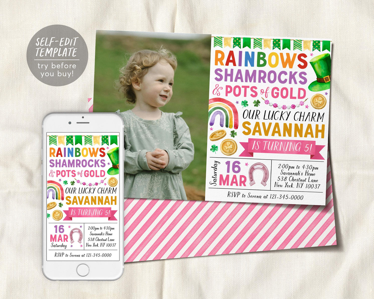 St Patrick's Day Birthday Invitation With Photo Editable Template