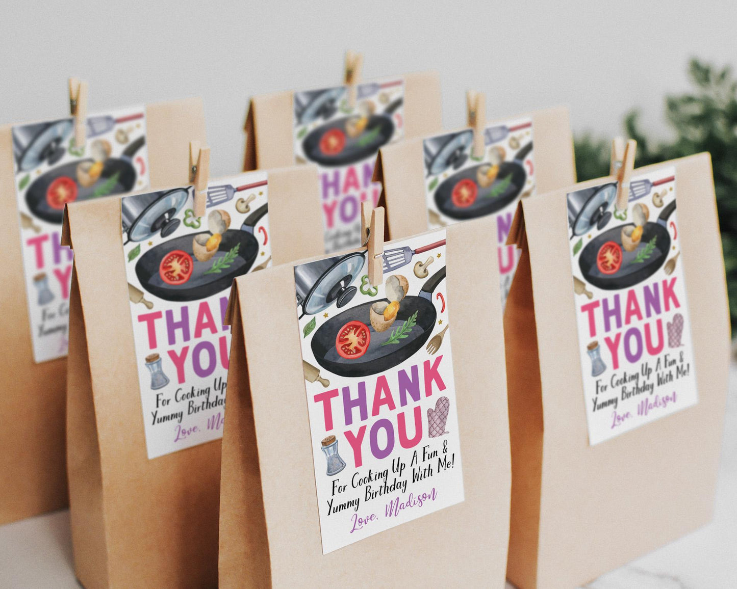 Cooking Birthday Party Favor Tags Editable Template, Girl Little Chef Cooking Class Thank You Treat Bag, Kids Cooking Party Kitchen Gift Tag