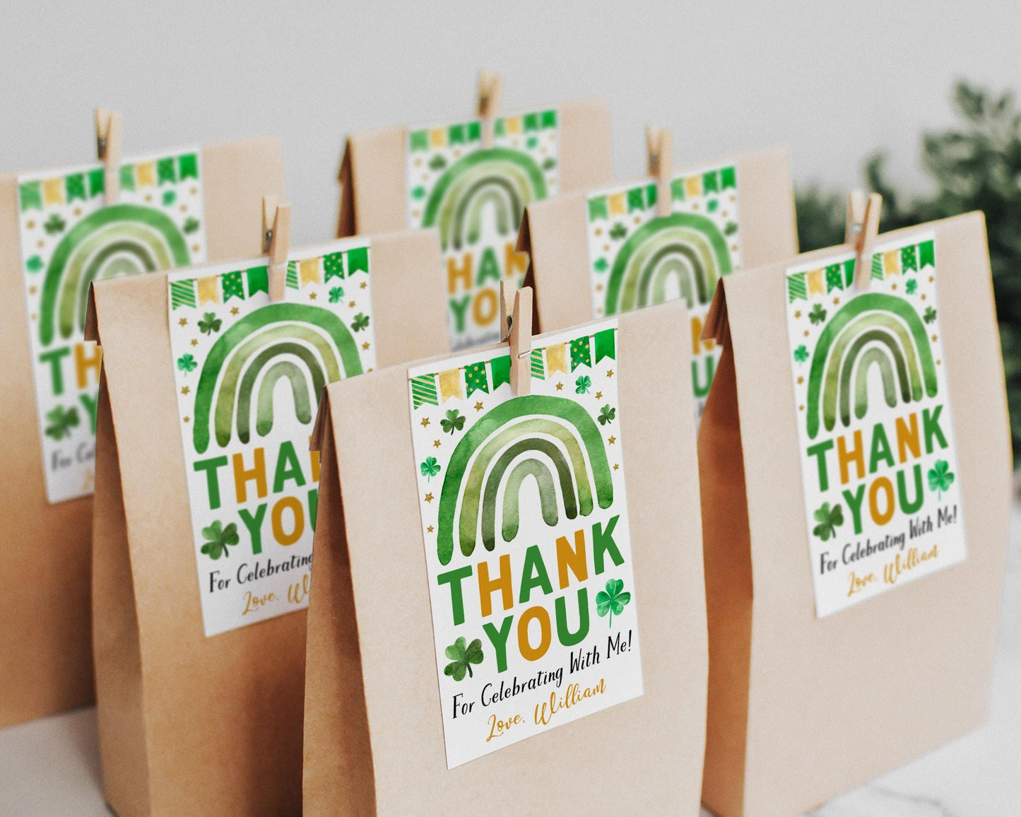 St Patricks Day Rainbow Birthday Party Favor Tags Editable Template, Shamrock Boy Birthday Thank You Treat Bag, St Paddy's Day Gift Tags