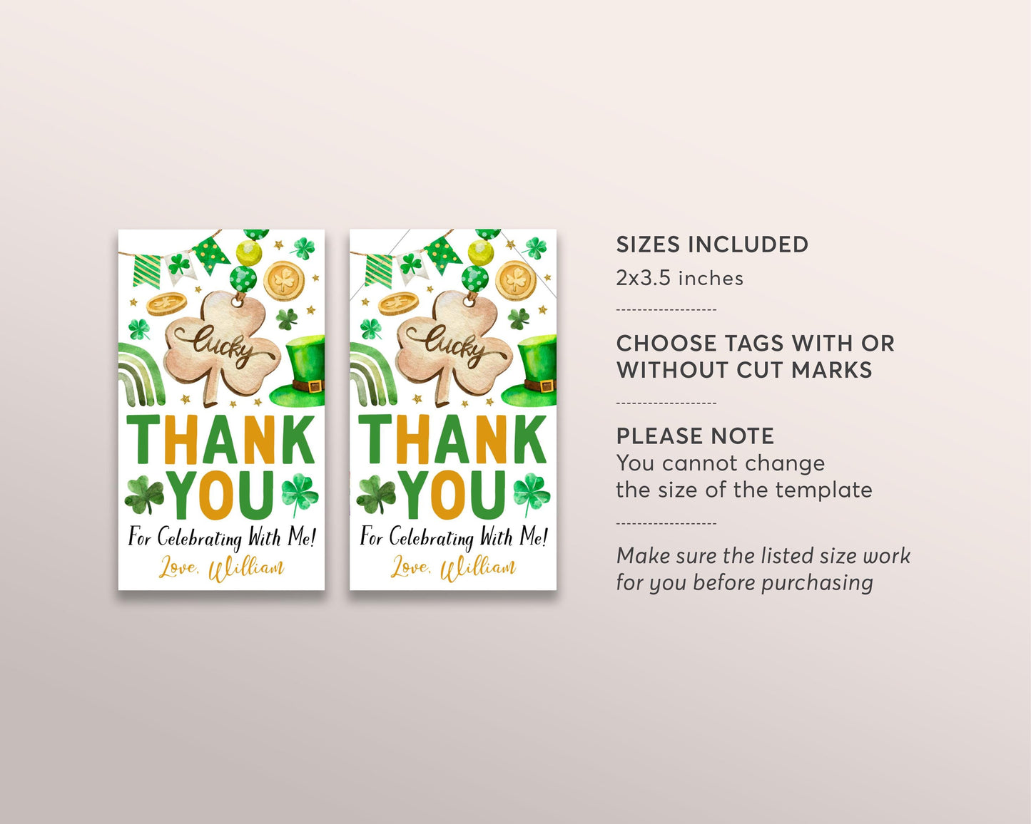 St Patricks Day Lucky Charm Birthday Party Favor Tags Editable Template, Shamrock Boy Birthday Thank You Treat Bag, Lucky One Gift Tags