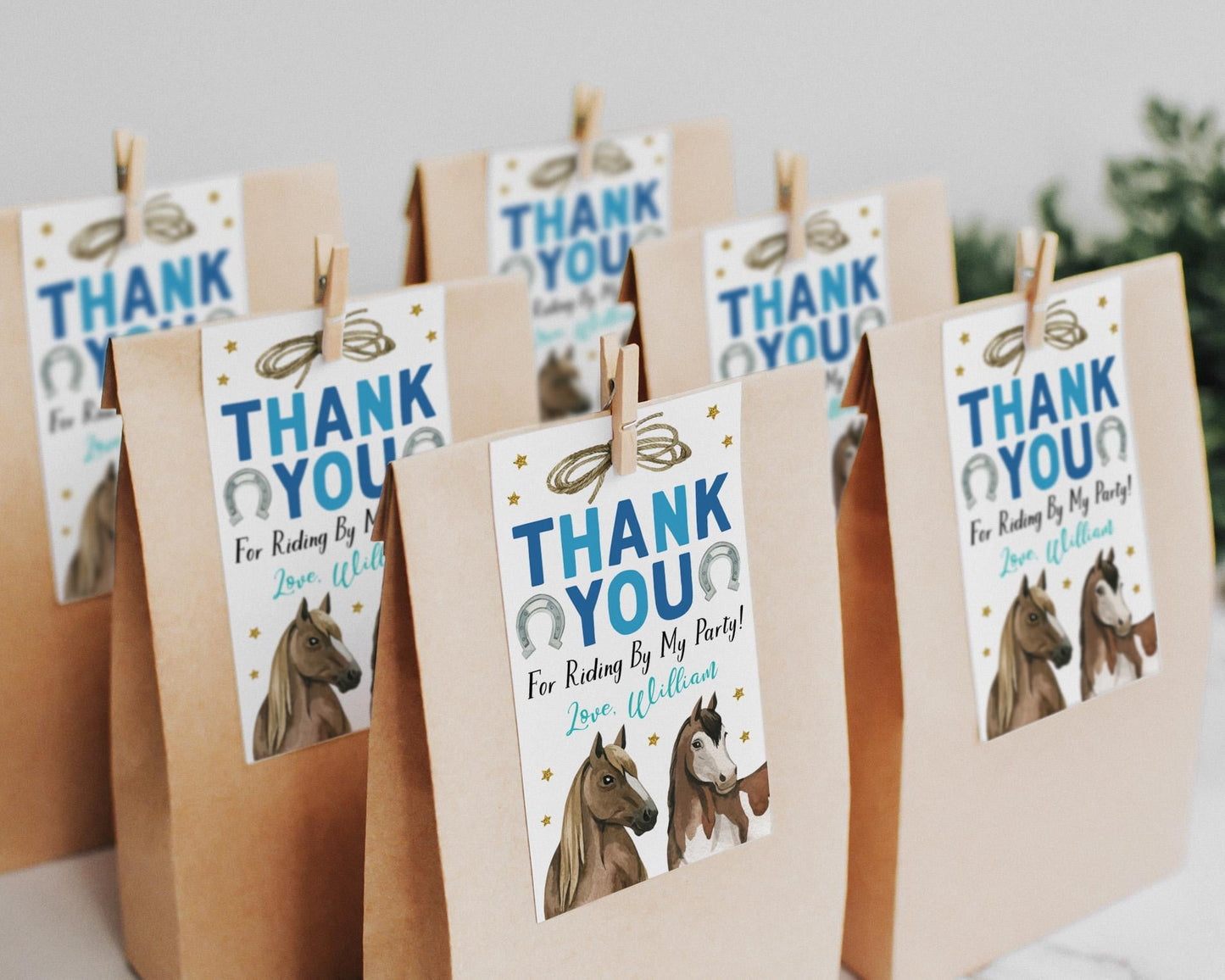Horse Birthday Party Favor Tags Editable Template, Cowboy Horse Boy Equestrian Party Birthday Thank You Treat Bag, Saddle Up Rodeo Gift Tags