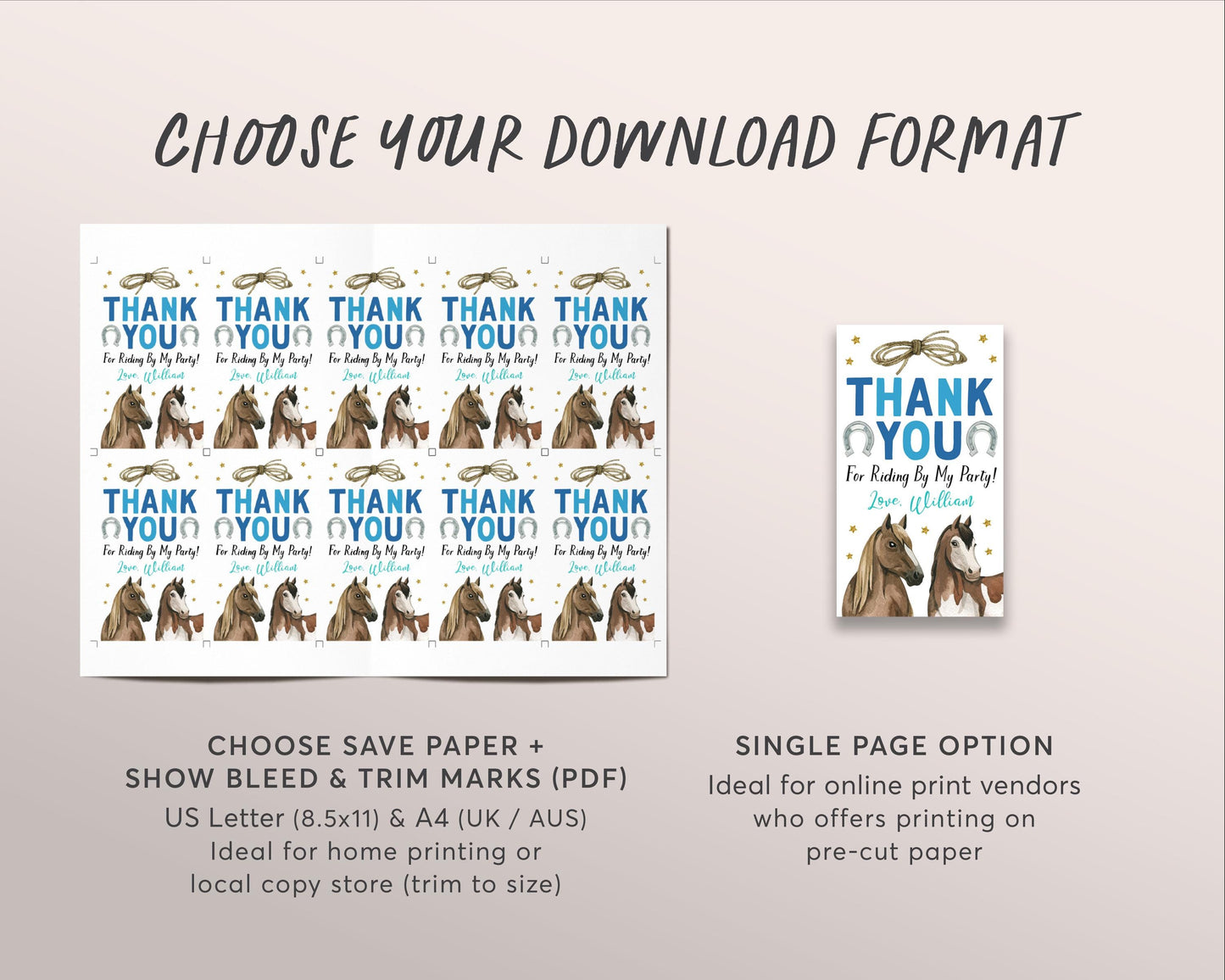 Horse Birthday Party Favor Tags Editable Template, Cowboy Horse Boy Equestrian Party Birthday Thank You Treat Bag, Saddle Up Rodeo Gift Tags