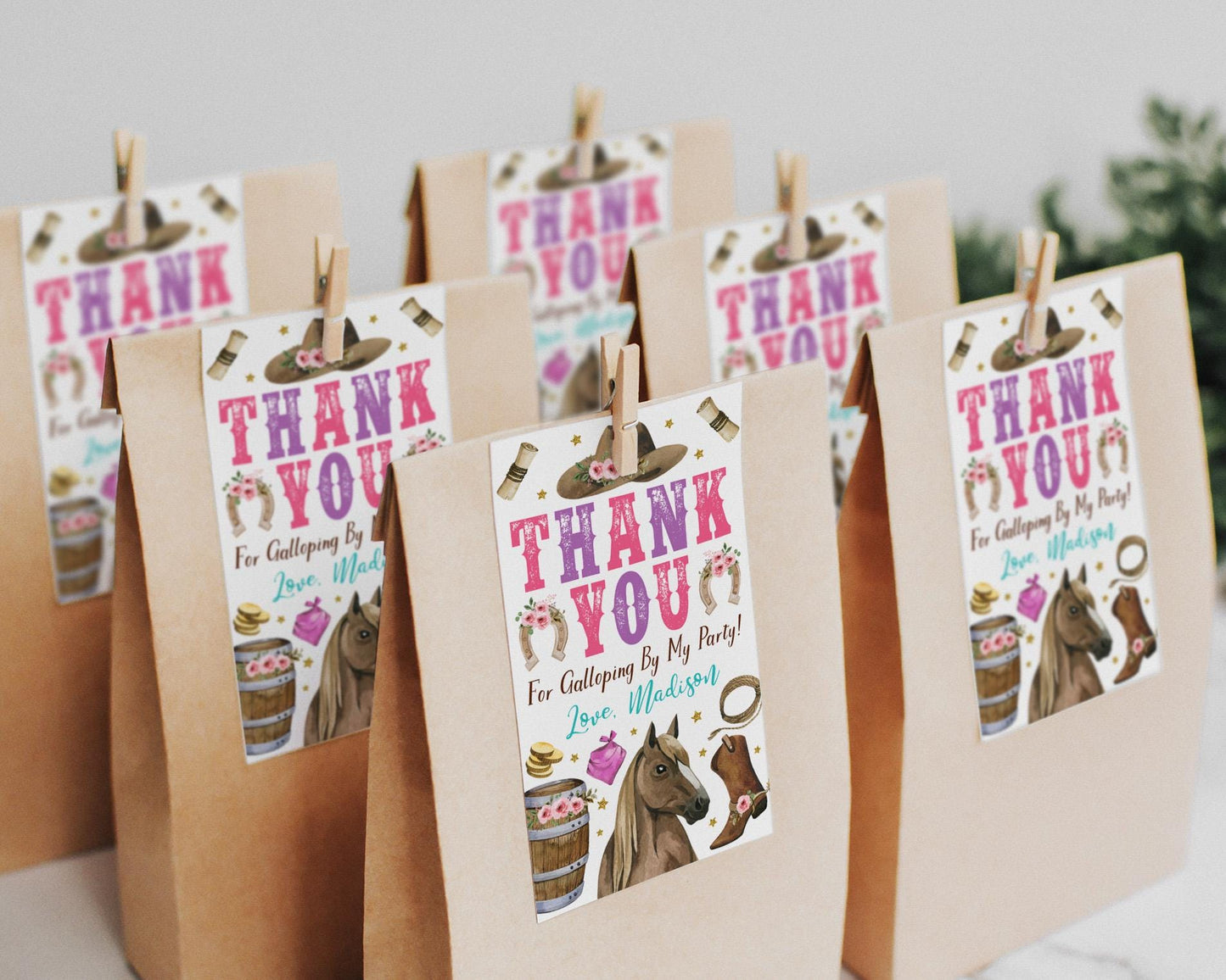 Rodeo Birthday Party Favor Tags Editable Template, Cowgirl Country Western Wild West Thank You Treat Bag, Horse Saddle Up Ranch Southwestern