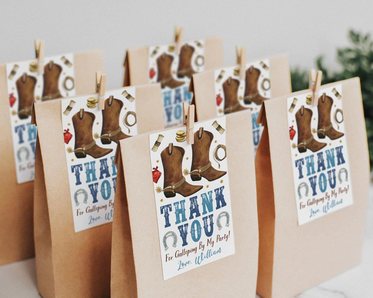 Little Cowboy Birthday Party Favor Tags Editable Template, Cowboy Boots Country Western Wild West Thank You Treat Bag, Southwestern Bandana