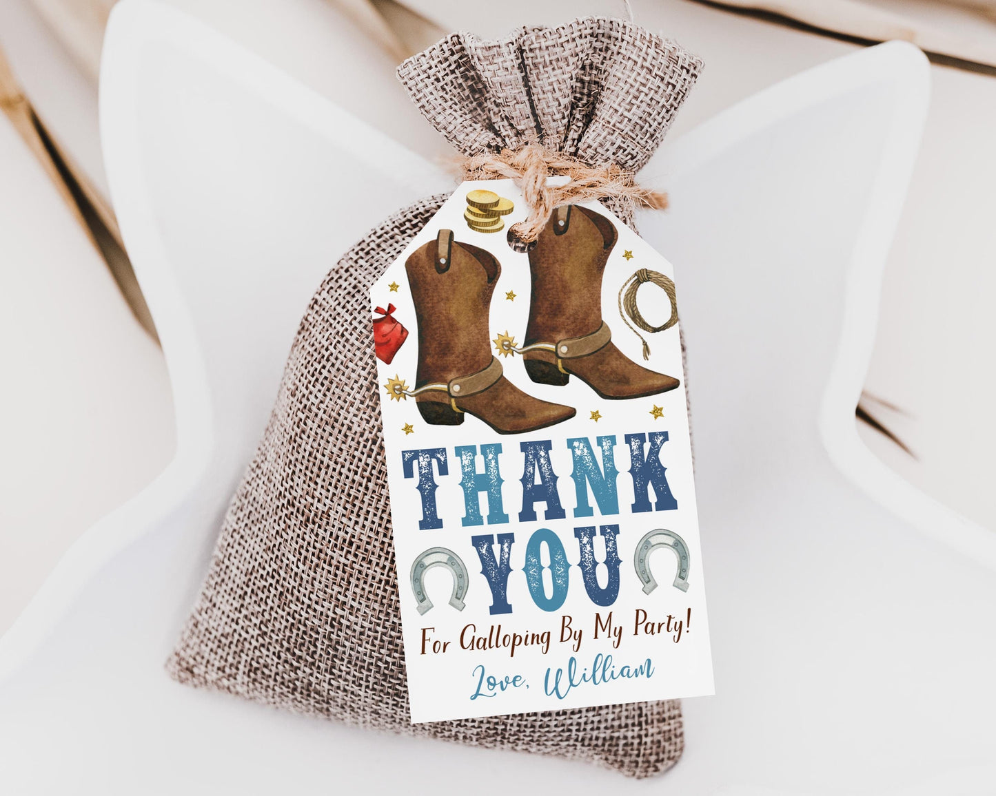 Little Cowboy Birthday Party Favor Tags Editable Template